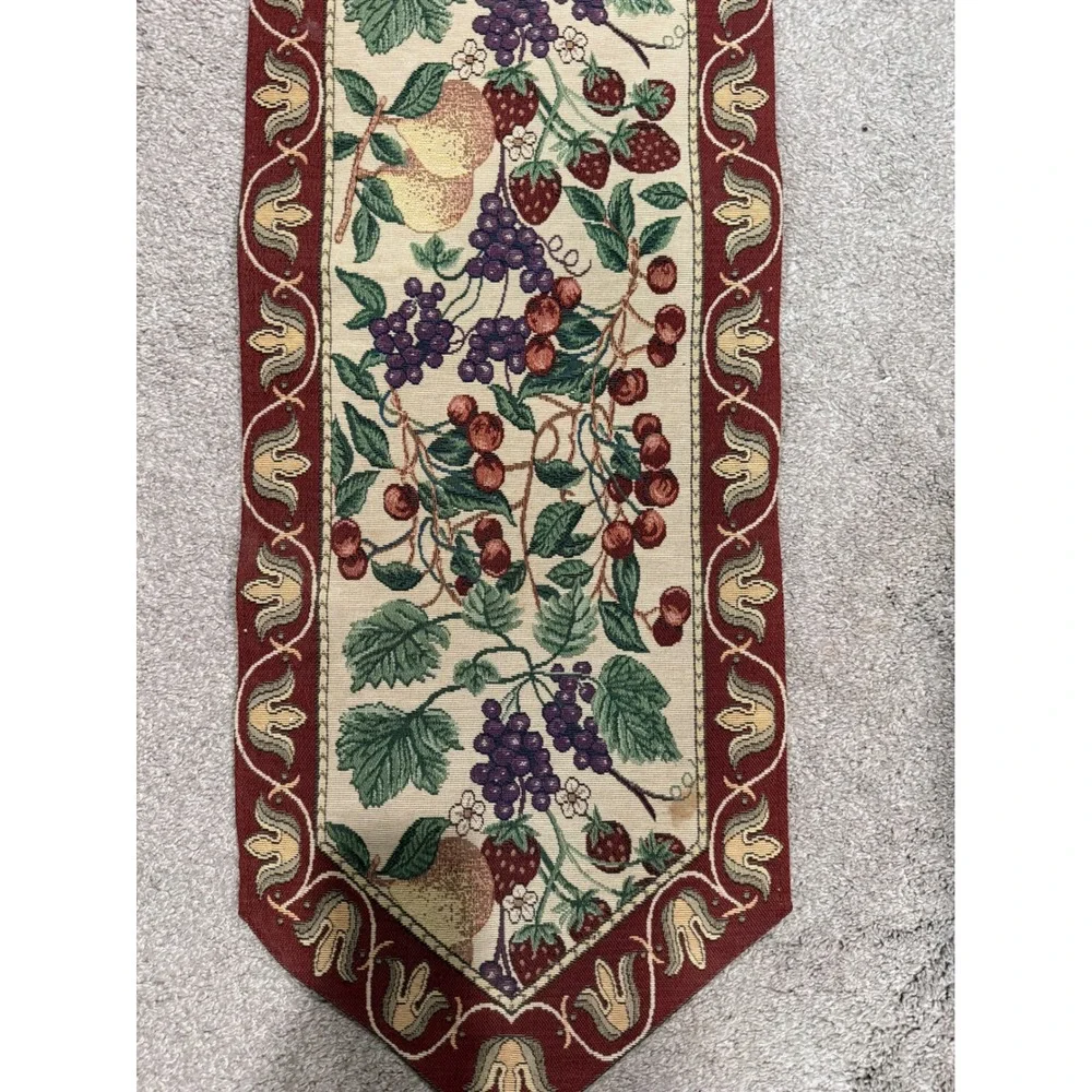 Vintage Style‎ Woven Tapestry Fruit Harvest Table Runner Burgundy Tassel 72 Inch